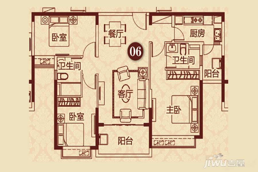 恒大雅苑3室2厅2卫126㎡户型图