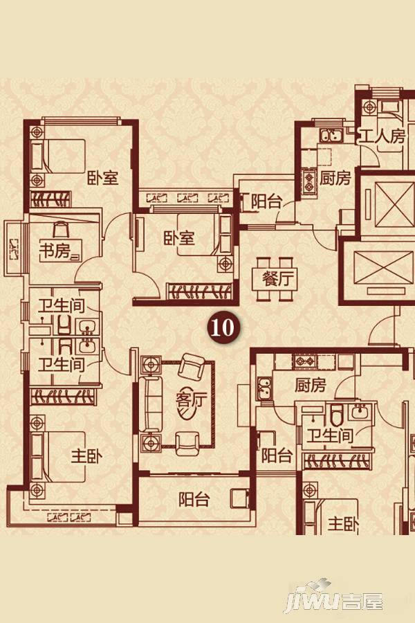 恒大雅苑5室2厅2卫162㎡户型图