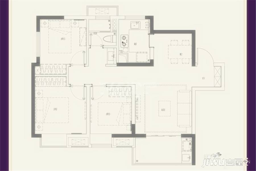 中海国际社区3室2厅1卫98㎡户型图