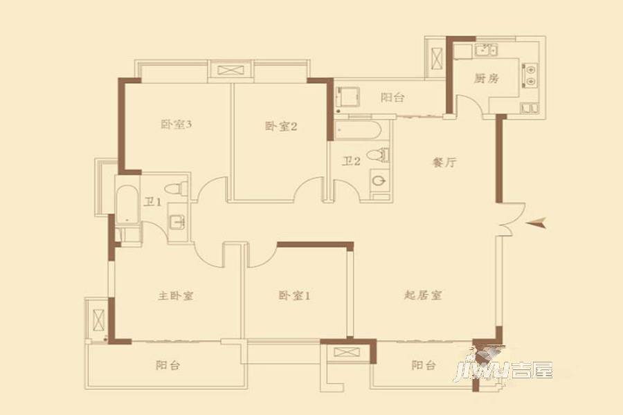麒麟山庄公园境4室2厅2卫145㎡户型图