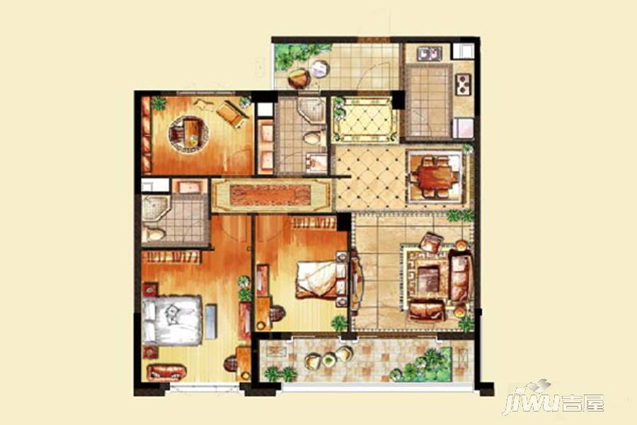 恒信珑湖国际3室2厅2卫119㎡户型图