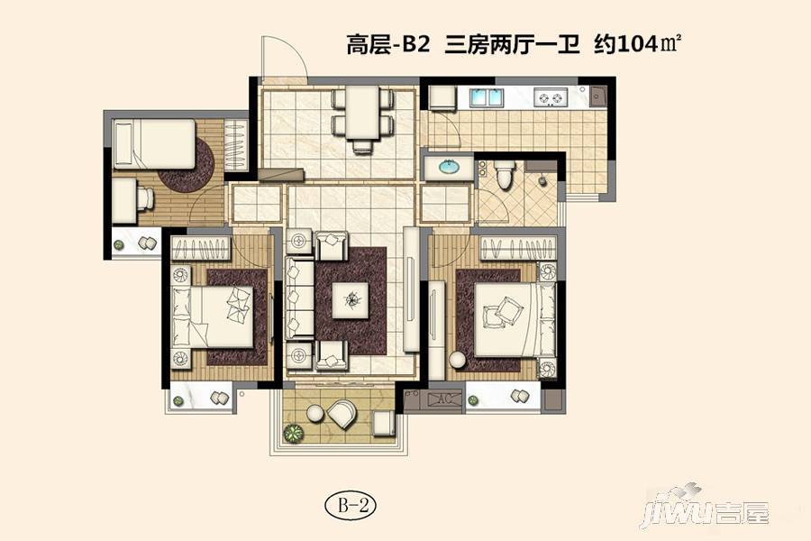 喜之郎丽湖湾3室2厅1卫104㎡户型图