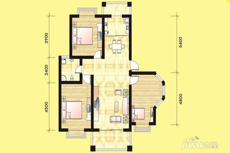 双湖明珠3室2厅1卫116㎡户型图