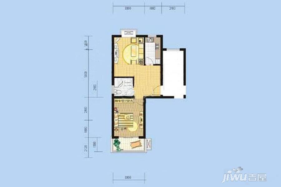 水岸康城1室1厅1卫54㎡户型图