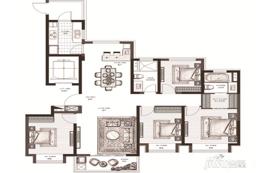 旭辉铂悦秦淮4室2厅2卫143㎡户型图