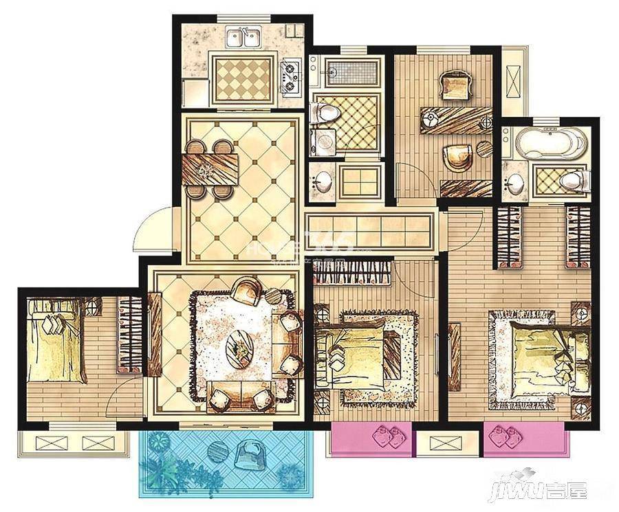 招商兰溪谷4室2厅2卫120㎡户型图