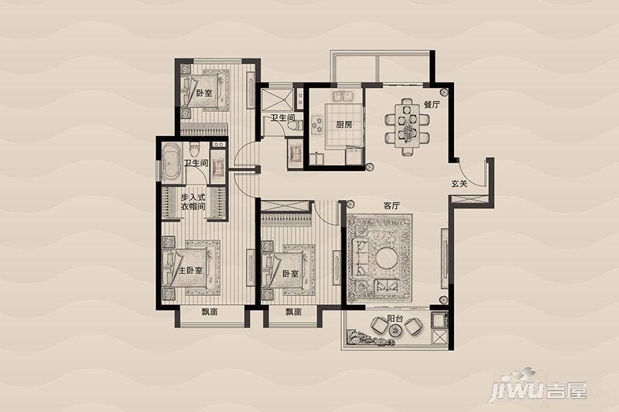 旭辉铂悦秦淮3室2厅2卫123㎡户型图