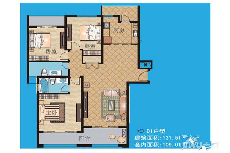 同曦江宁一号3室2厅2卫131.5㎡户型图