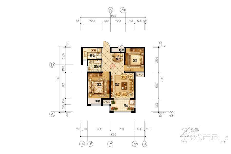 碧景山庄2室2厅1卫78㎡户型图