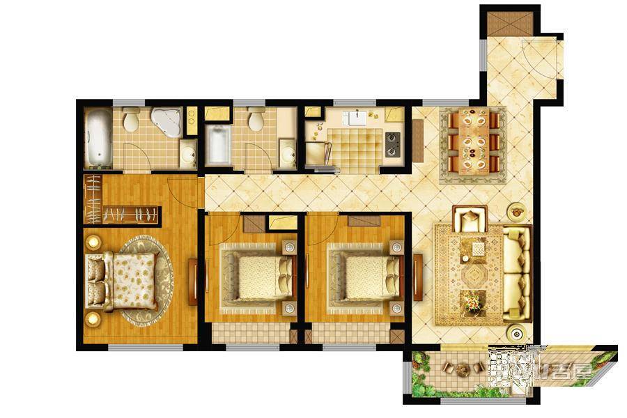 东城金茂悦3室2厅2卫115㎡户型图