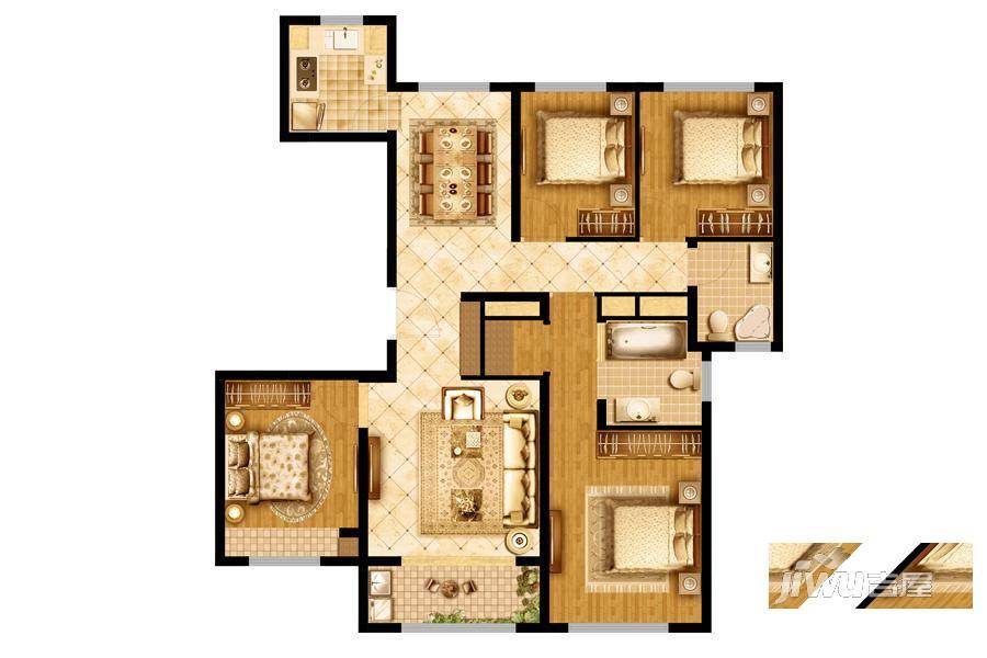 东城金茂悦4室2厅2卫119㎡户型图