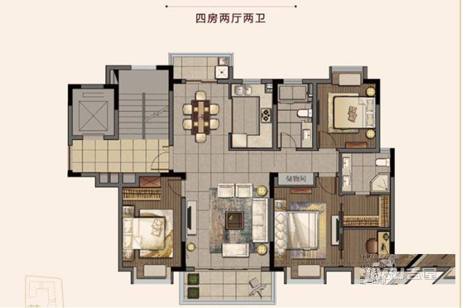 胜科星洲府4室2厅2卫125㎡户型图