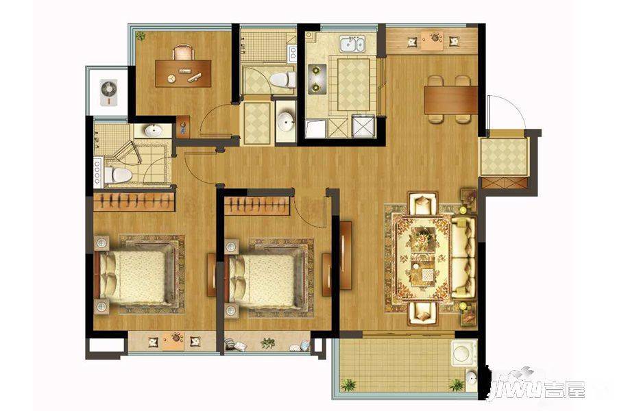 融创玉兰公馆3室2厅2卫105㎡户型图