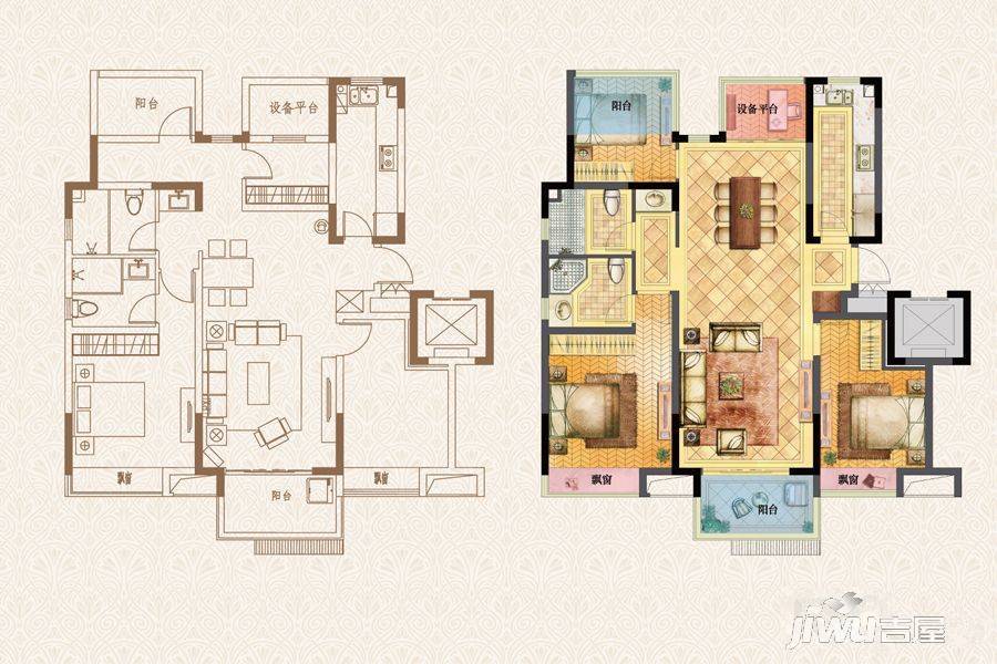 荣里4室2厅2卫114㎡户型图