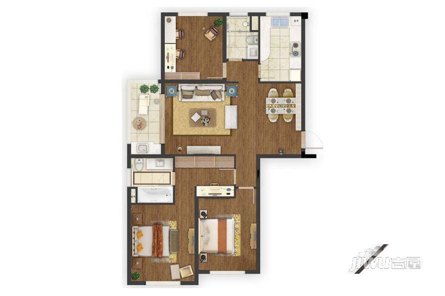 仁恒绿洲新岛3室2厅2卫136㎡户型图