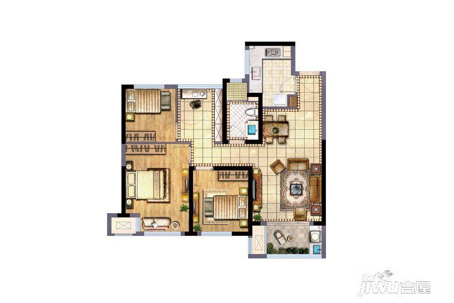 新城香悦澜山3室2厅1卫90㎡户型图