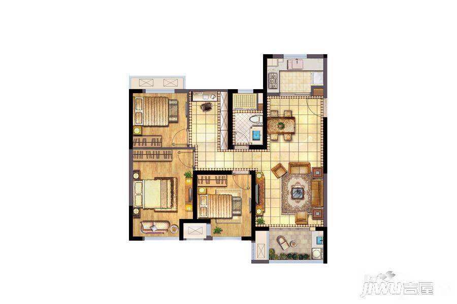 新城香悦澜山3室2厅1卫100㎡户型图