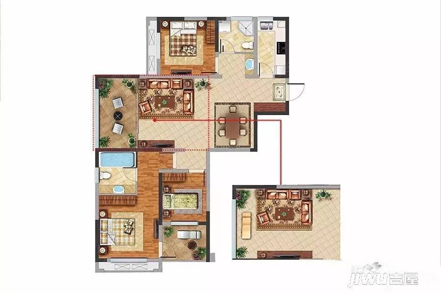 恒辉假日广场3室2厅2卫124㎡户型图