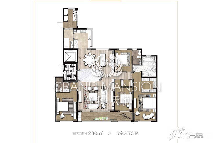 保利天悦5室2厅3卫230㎡户型图