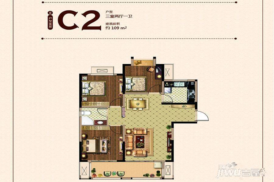 荣盛鹭岛荣府3室2厅1卫109㎡户型图