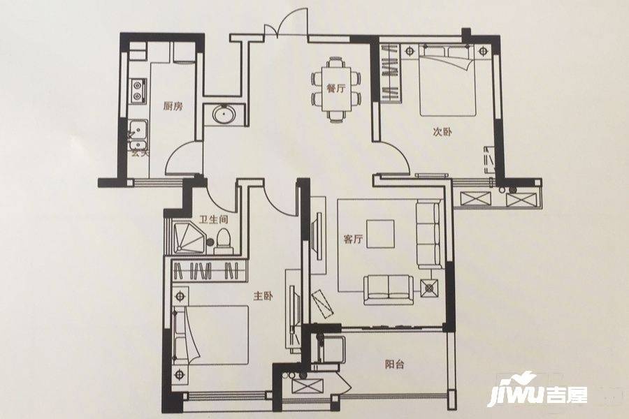 山水云房2室2厅1卫92㎡户型图