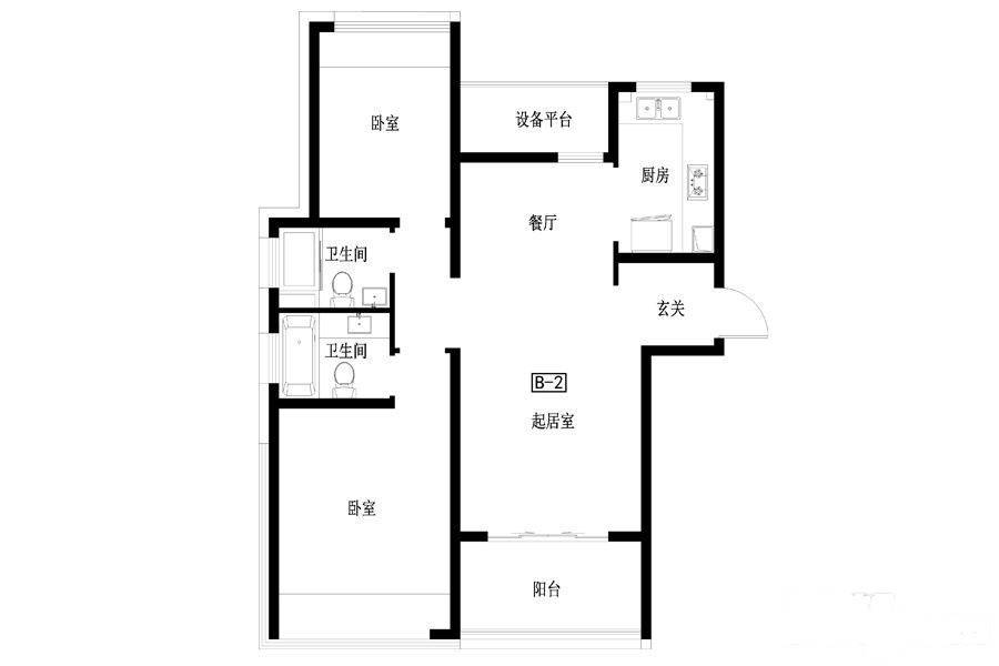 正荣润峯2室2厅2卫102㎡户型图