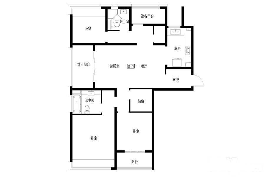 正荣润峯3室2厅2卫138㎡户型图