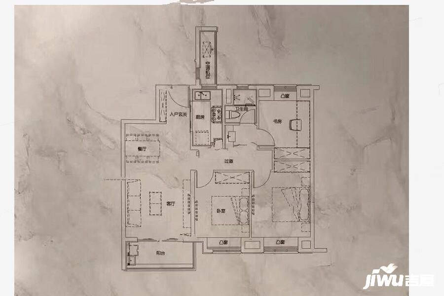 万科大都会3室2厅1卫95㎡户型图