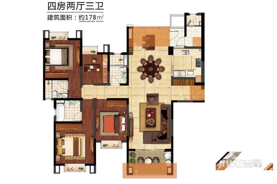 雅居乐滨江国际4室2厅3卫178㎡户型图