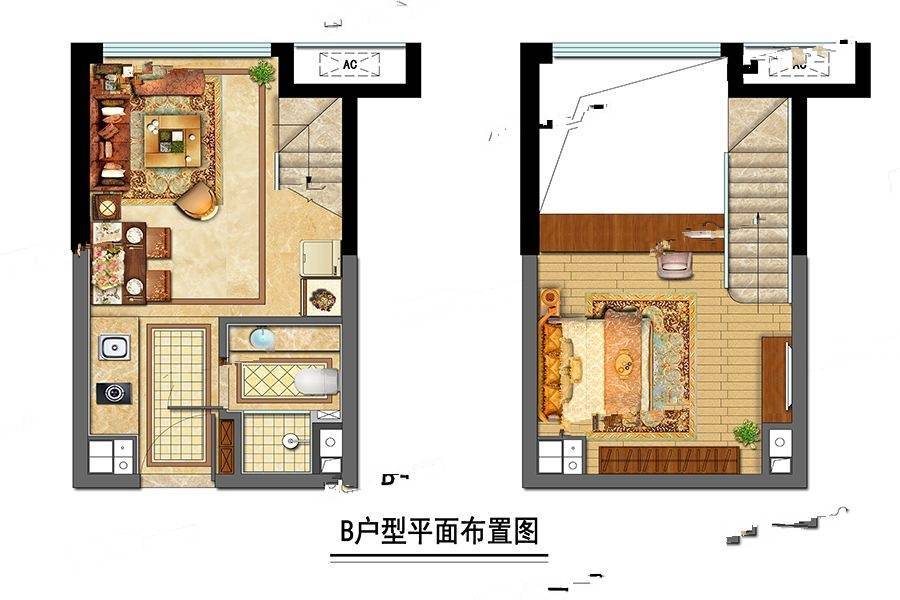 金地中心菁华1室2厅1卫32㎡户型图