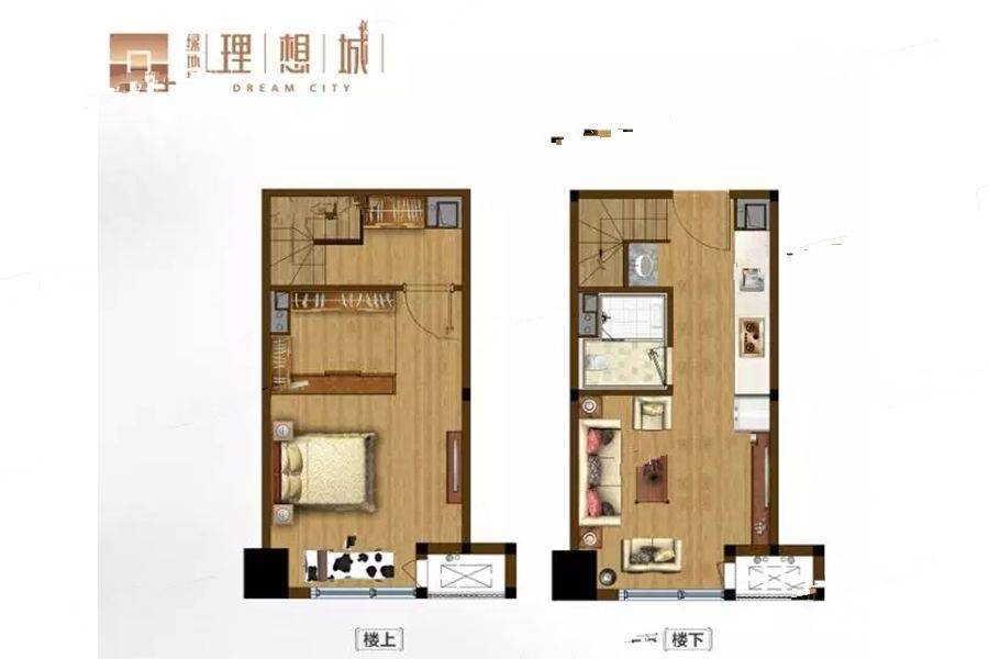 绿地理想城1室1厅1卫38㎡户型图