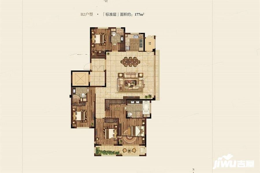 高科紫微堂4室2厅3卫177㎡户型图