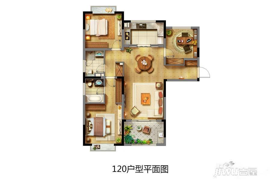 华新城璟园3室2厅2卫120㎡户型图