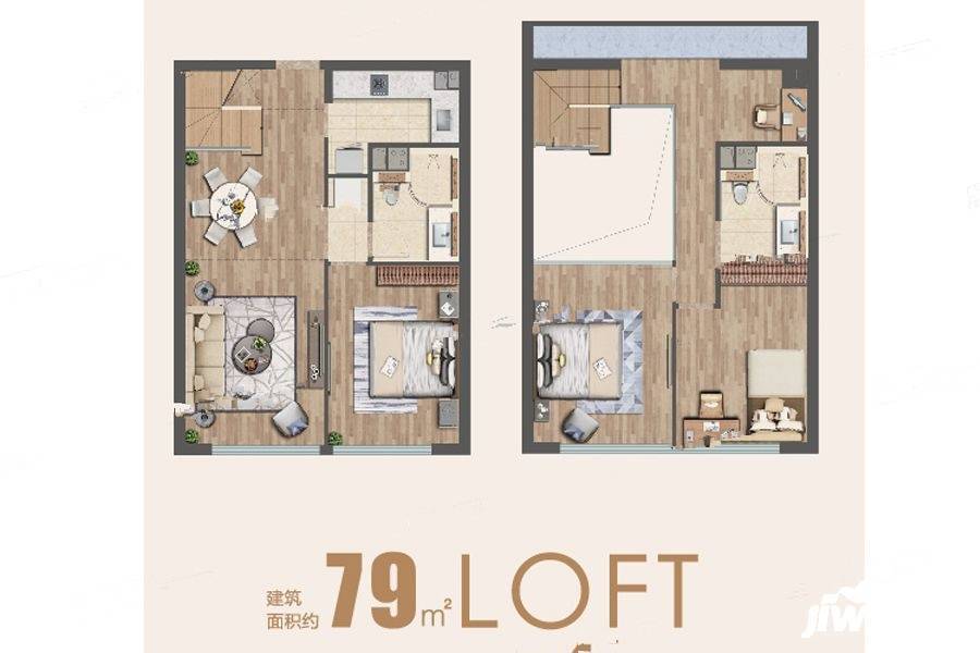 中海滨江UBOX3室2厅2卫79㎡户型图