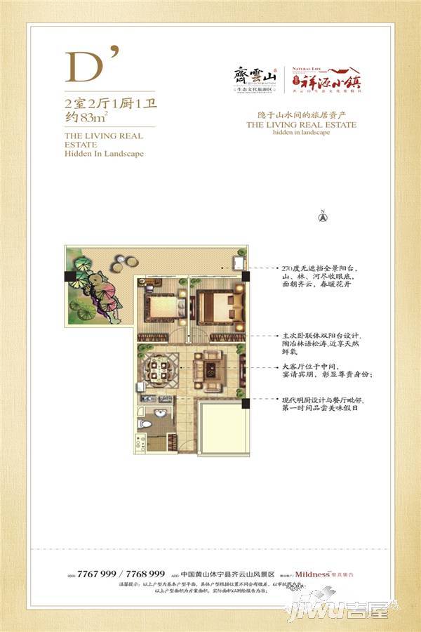 齐云山祥源小镇2室2厅1卫83㎡户型图