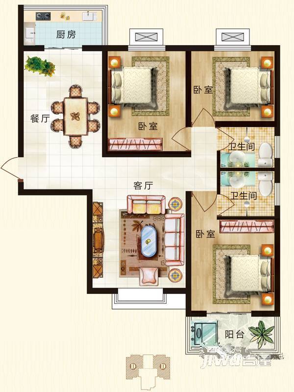 正基小镇3室2厅2卫118.6㎡户型图