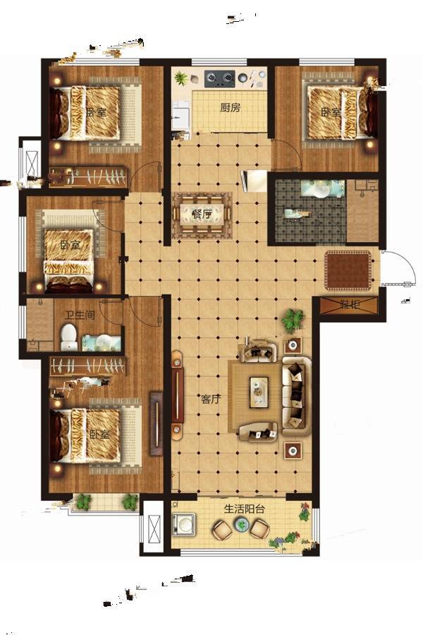 学府名苑4室2厅2卫128㎡户型图