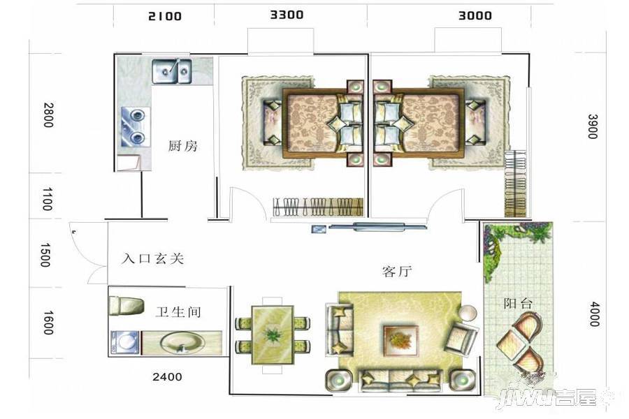 盛世龙城2室1厅1卫85.7㎡户型图