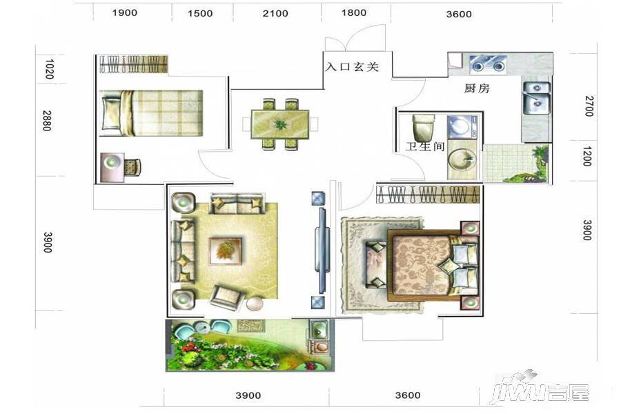 盛世龙城2室2厅1卫94.7㎡户型图