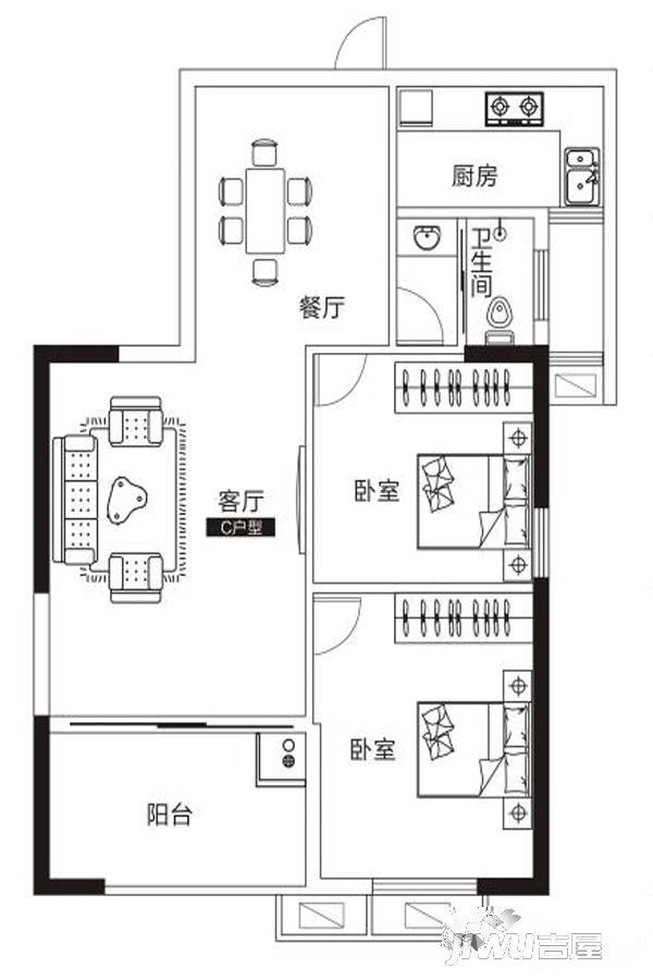 风神水齐乐业城2室2厅1卫81.6㎡户型图