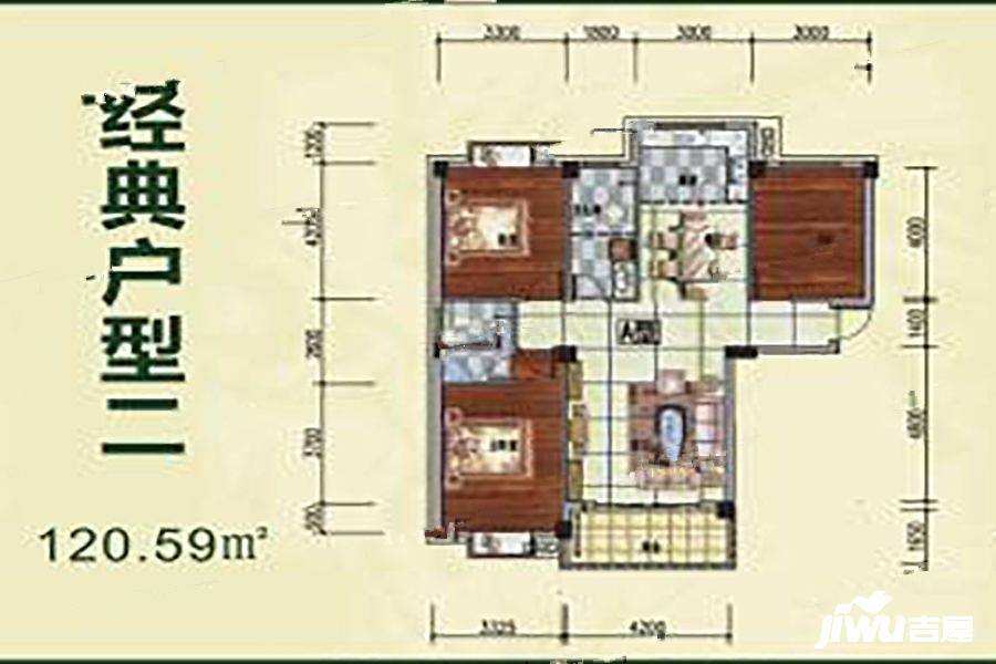 金桂雅苑3室1厅2卫120.6㎡户型图