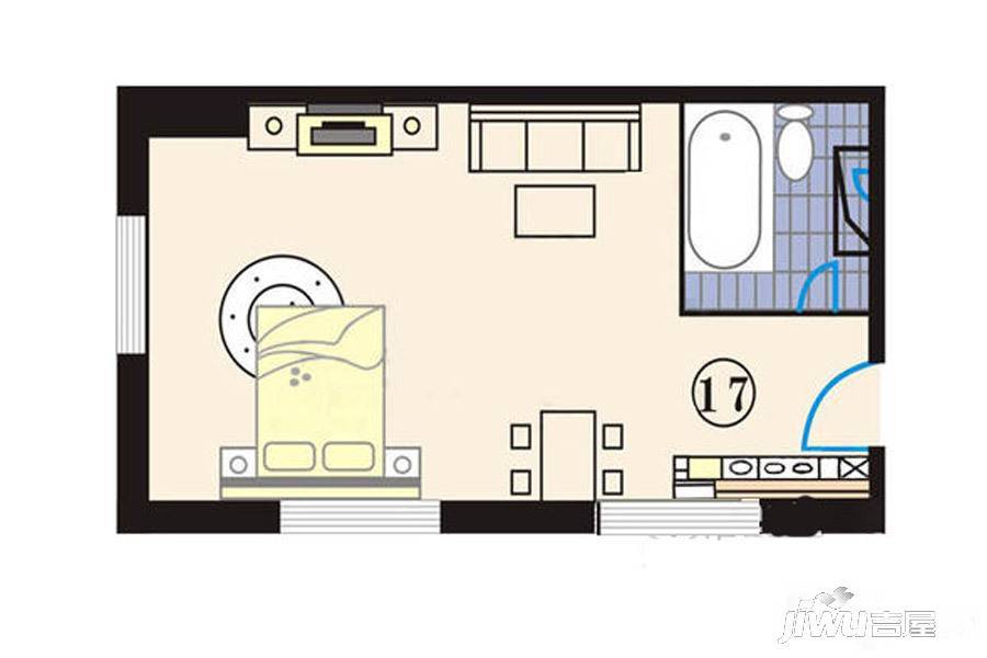 外滩七号1室1厅1卫74.8㎡户型图