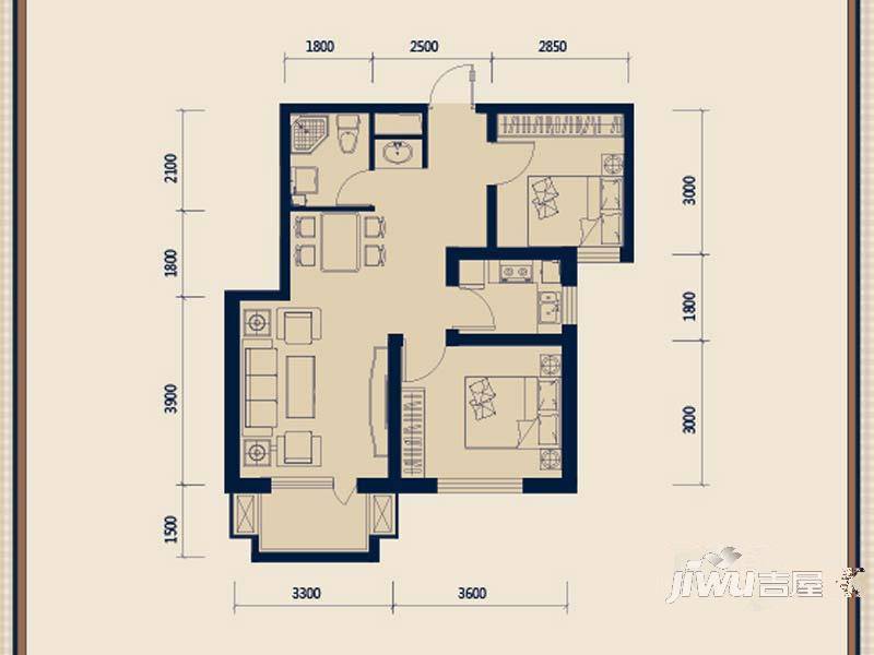 德泰岭秀逸城2室2厅1卫77㎡户型图