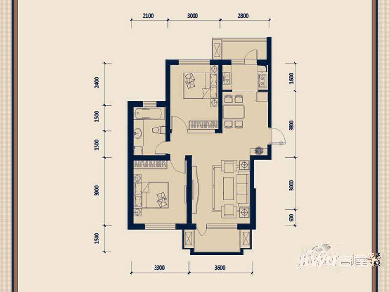 德泰岭秀逸城2室2厅1卫96㎡户型图