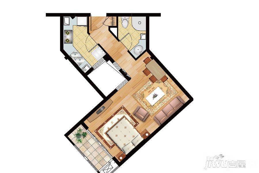 世茂国风龍玺听澜1室1厅1卫58㎡户型图