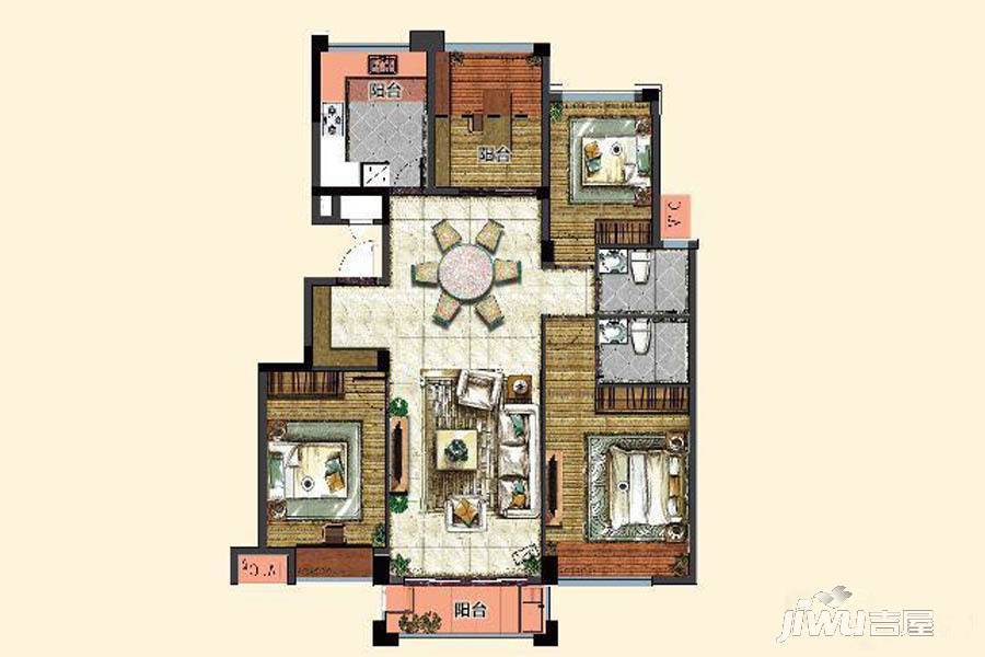 永信蓝湾国际4室2厅1卫127.4㎡户型图