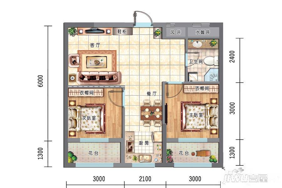 金湾山城2室2厅1卫67㎡户型图