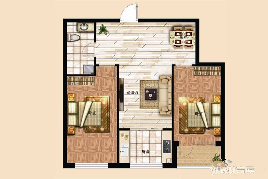 城宁家园2室2厅1卫78.7㎡户型图