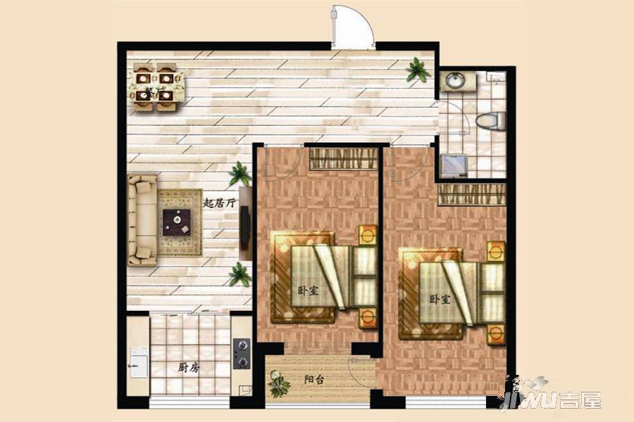 城宁家园2室2厅1卫78.7㎡户型图