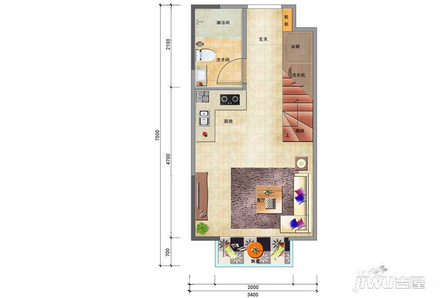 屹辰优生活2室1厅1卫26㎡户型图